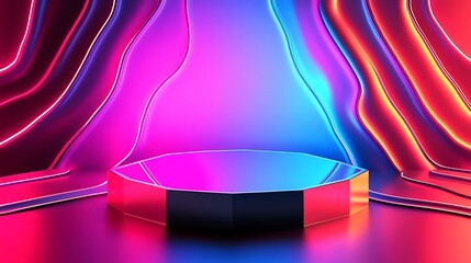 Poster - Neon Abstract Background with Geometric Platform