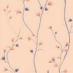 Wall Mural - Minimalist wallpaper design featuring small spaced out bluebells on a soft pastel pink background  This delicate floral pattern creates a serene calming and elegant aesthetic perfect for home decor