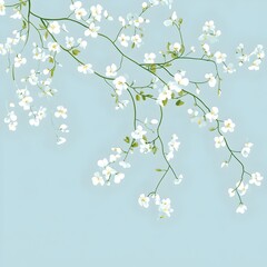 Poster - Delicate and Elegant Minimalist Floral Wallpaper Design with Scattered White Jasmine Flowers Blooming on a Pale Blue Background  Seamless Perfect for Backgrounds Textiles and Prints