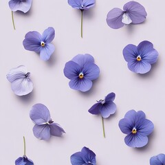 Poster - Beautifully simple and elegant minimalist floral wallpaper design featuring delicate blue violets sparsely arranged on a light lavender background creating a serene and calming ambiance