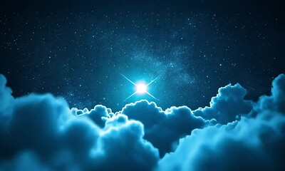 Wall Mural - bright star shining over clouds in night sky with ai generated.
