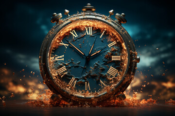 Poster - Earth depicted as a clock, with the hands approaching midnight. Concept of urgency in environmental action. Generative Ai.