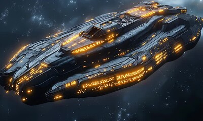 Wall Mural - Futuristic spaceship flying through deep space with ai generated.
