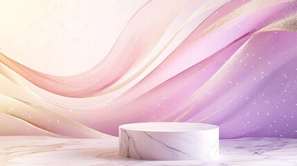 Sticker - Pink and Gold Marble Podium with Abstract Background