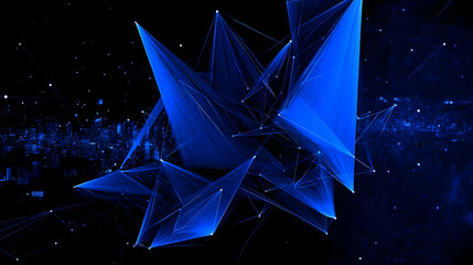 Wall Mural - Abstract Blue Geometric Network Over City Lights