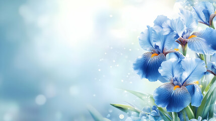 Wall Mural - Blue Iris Flowers with Blurred Background