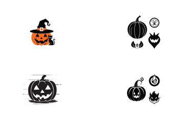 set of Halloween pumpkin vector, silhouette design black and white 