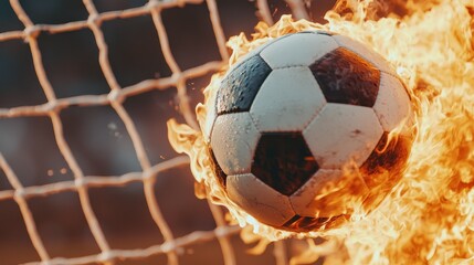 Flaming Soccer Ball in Goal Net