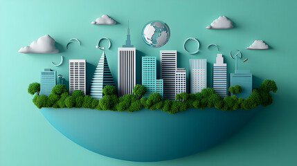 Wall Mural - Sustainable Cityscape with Green Trees and Globe Earth