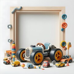 Wall Mural - greeting cards with a toy car theme, photo frames with a children's theme, invitation card car theme