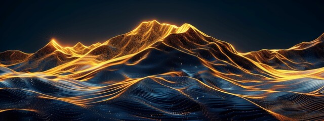 Wall Mural - Abstract Golden Mountain Range Formed by Glowing Particles