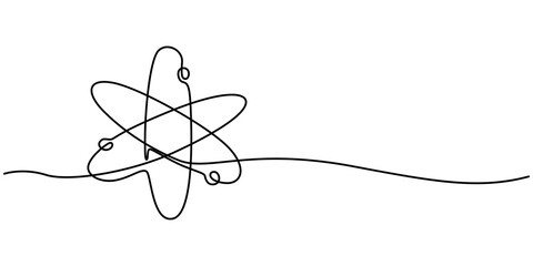 Continuous Line Drawing of Science Icon. Hand Drawn Symbol Vector Illustration, Quantum Physics Vector Line Icon - Simple Thin Line Icon, Premium Quality Design Element, Atom molecule one continuous