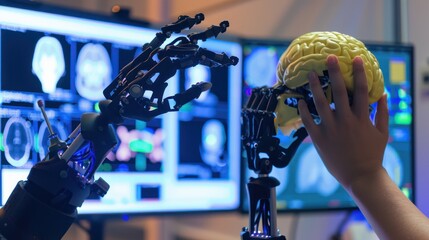 Poster - Robot Hand Holding a Brain Model in a Lab