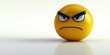 © Bay - A striking yellow expression emoji ball portraying anger with furrowed brows, positioned against a minimalist backdrop, symbolizing strong emotions in a playful yet serious tone