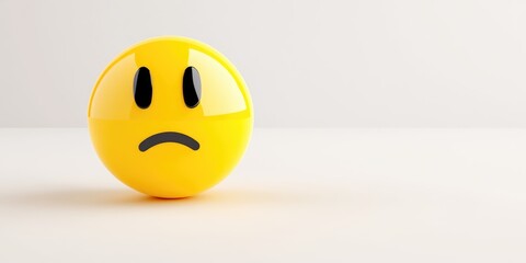 A lonely yellow emoticon sits on a white surface, its frown mirroring the emptiness of its surroundings