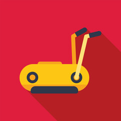 Poster - yellow treadmill machine for running workout at home with long shadow on red background