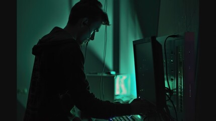 Poster - Cyberpunk Hacker in the Dark