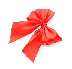 Sticker - One red satin bow isolated on white, top view