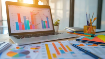 Poster - Laptop with Charts and Graphs for Business Analysis