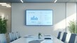 © Triam - white conference table and chairs in conference room with business graph on white board on wall