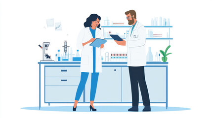 Poster - A manager overseeing the work of a scientist and student, all focused on drug trial data