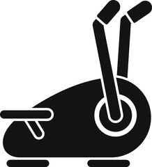 Poster - Simple black glyph vector icon for a modern stationary exercise bike for training at home on white background