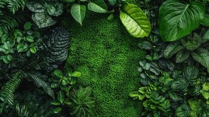 Lush Green Tropical Foliage Background Texture