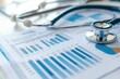 © ImagePulse - Close-up of a healthcare business report with charts and graphs on financial growth, symbolizing industry analysis, photo-realistic