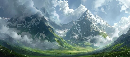 Wall Mural - Cloudy Mountain Landscape