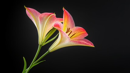 Poster - A single pink and yellow flower with a dark background