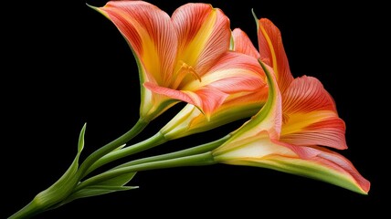 Poster - Three orange and yellow flowers with green stems