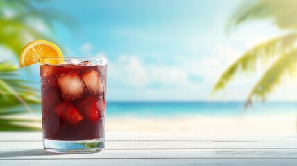 Canvas Print - A glass of red drink with an orange slice on top