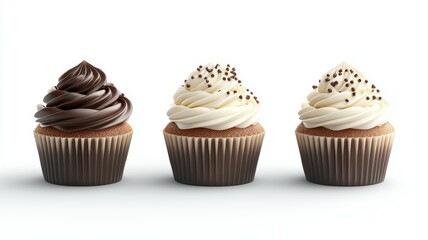 Three cupcakes with different frosting and sprinkles