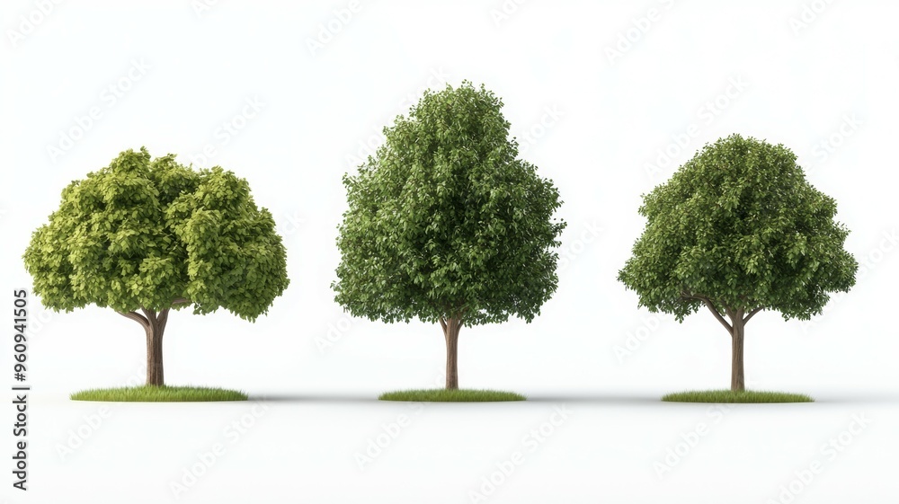 Three trees are shown in a row, with the middle one being the tallest ...