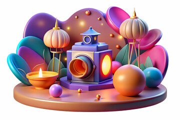 Wall Mural - Glowing Abstract Mid Autumn Lantern Display with Vibrant Colors and Dynamic Light Patterns - Wide Shot Focus on Arrangement and Glow, Stock Photo Concept