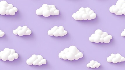 Poster - Pastel purple wallpaper pattern with floating white clouds against a clean isolated background  This seamless repeating design has a soft calming aesthetic that would work well as a digital backdrop