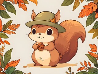 Poster - Cute Squirrel in Autumn Leaves