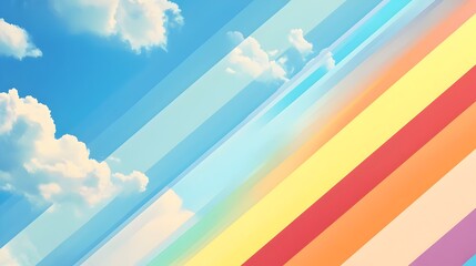 Poster - Vibrant rainbow striped abstract pattern wallpaper design with sky blue background  Seamless repeating geometric stripe texture in colorful gradient  Modern minimalist digital for decor or interior