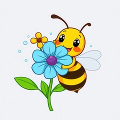 Wall Mural - A cartoon bee holding a flower.