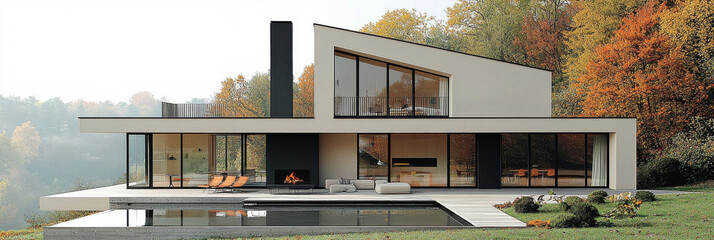 Poster - Modern home with a pool and a fireplace