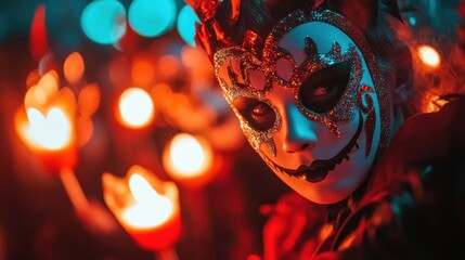 A vibrant mask design featuring intricate patterns and glowing lights, perfect for capturing the essence of celebration and mystique.