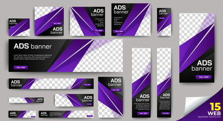 Fototapete - Set bundle of ads banner template design with black and blue background. vector
