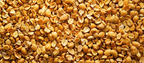 Close Up Crop Of A Surface Coated With The Peanut Shells As A Food Backdrop Composition