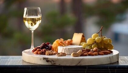 Wall Mural - A marble charcuterie board featuring a variety of nuts, dried fruits, and blue cheese, with