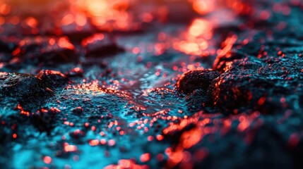 Fototapete - A close-up of a volcanic eruption in progress, filled with molten red and blue lava