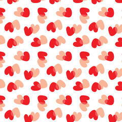 Wall Mural - Seamless pattern of simple red hearts isolated on white for wrapping paper or fabric. Hand drawn style.