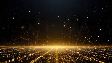 Wall Mural - Abstract background shining golden floor ground particles stars dust. Futuristic glittering in space on black background. Generative AI