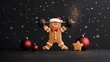 © Paisan - A cheerful gingerbread man in a Santa hat lifts a kettlebell, surrounded by festive ornaments and snowflakes, creating a vibrant holiday atmosphere. Christmas Fitness Concept