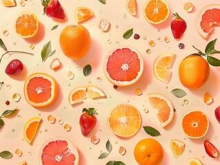 Canvas Print - Vibrant Citrus and Strawberry Still Life: A Summery Feast for the Senses