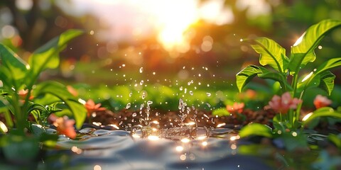 Wall Mural - water drops on the grass